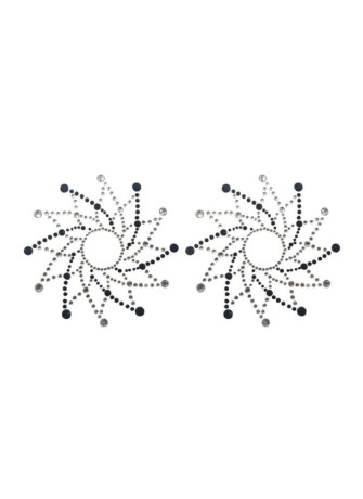 Paire de cache tétons adhésifs strass noir et blanc - NP-1020BLK